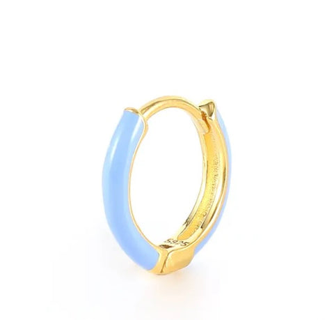 petite gold & blue enamel huggie hoop earrings 15mm (w)